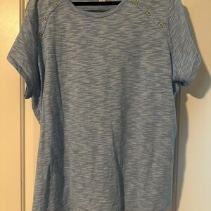 Liz Claiborne Light Blue Patterned Short Sleeve Top